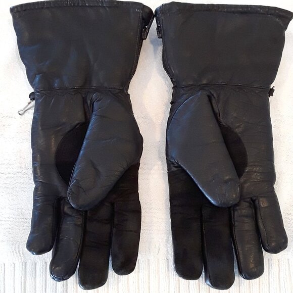 Insulated Leather Zip Gauntlet Black/Gray Motorcycle Riding Gloves w/red trim - Picture 3 of 10